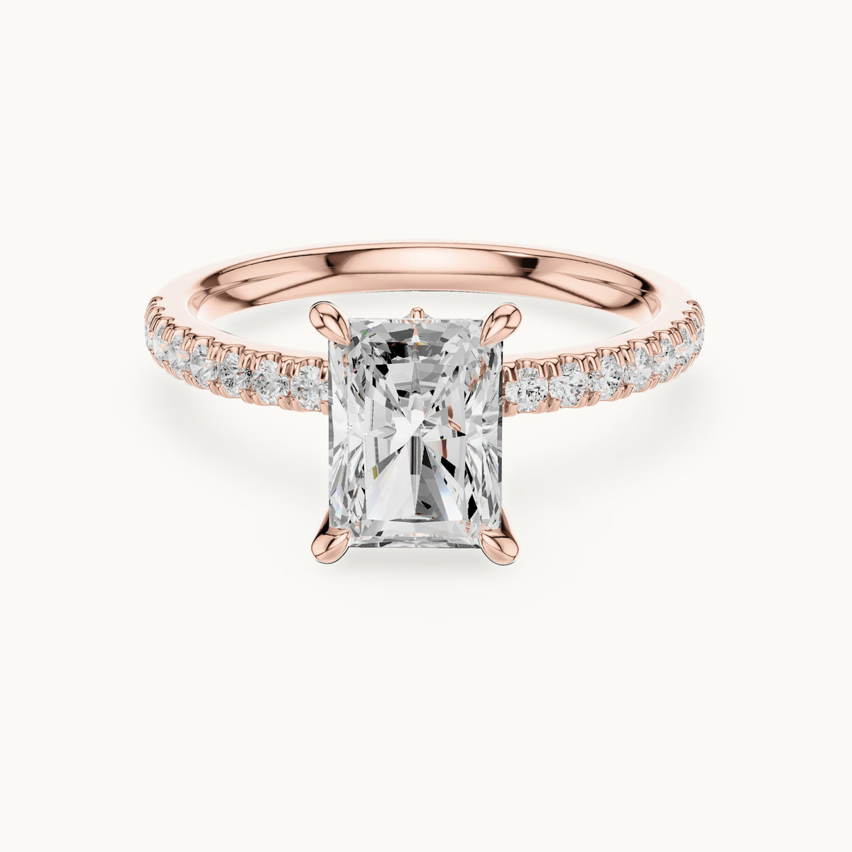 Radiant-cut, round and marquise lab-grown diamond pavé engagement ring with marquise accents in rose gold, 1.96 CT TW, view 4