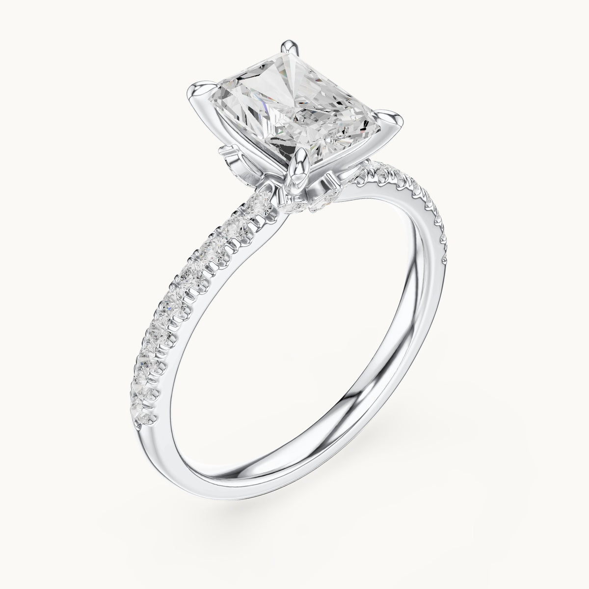 Radiant-cut, round and marquise lab-grown diamond pavé engagement ring with marquise accents in white gold, 1.96 CT TW, view 2