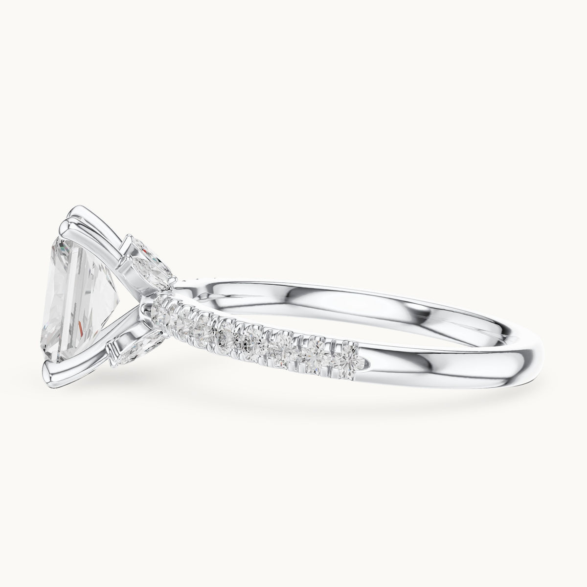 Radiant-cut, round and marquise lab-grown diamond pavé engagement ring with marquise accents in white gold, 1.96 CT TW, view 3