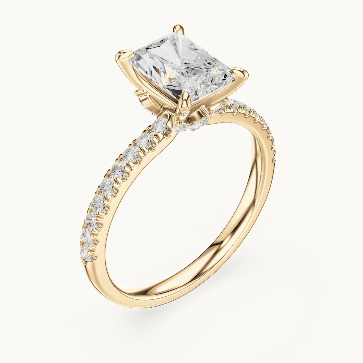 Radiant-cut, round and marquise lab-grown diamond pavé engagement ring with marquise accents in yellow gold, 1.96 CT TW, view 2