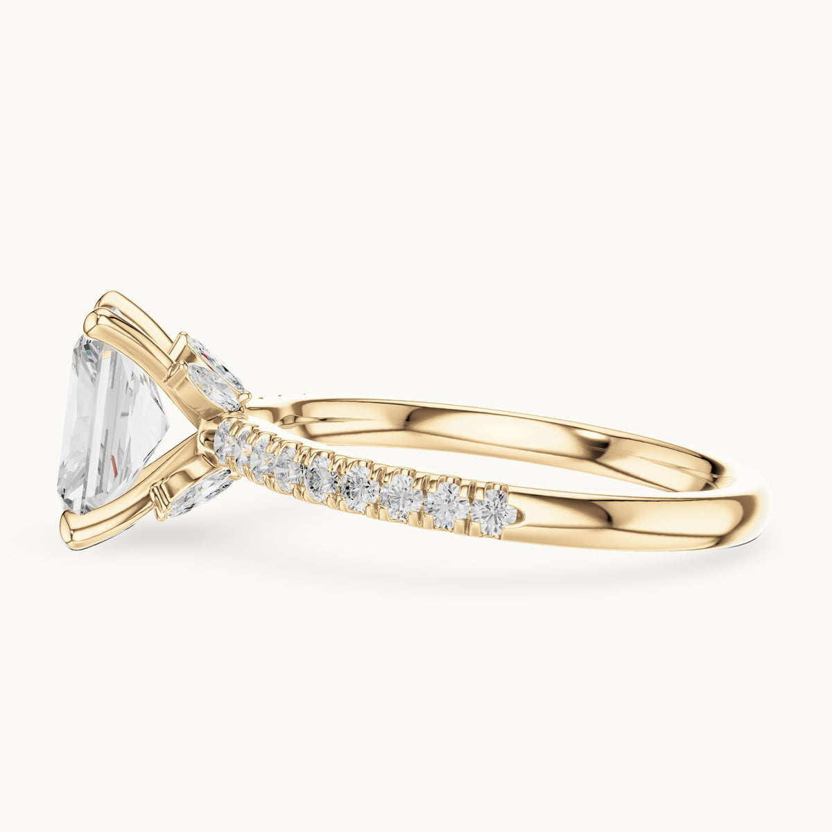 Radiant-cut, round and marquise lab-grown diamond pavé engagement ring with marquise accents in yellow gold, 1.96 CT TW, view 3