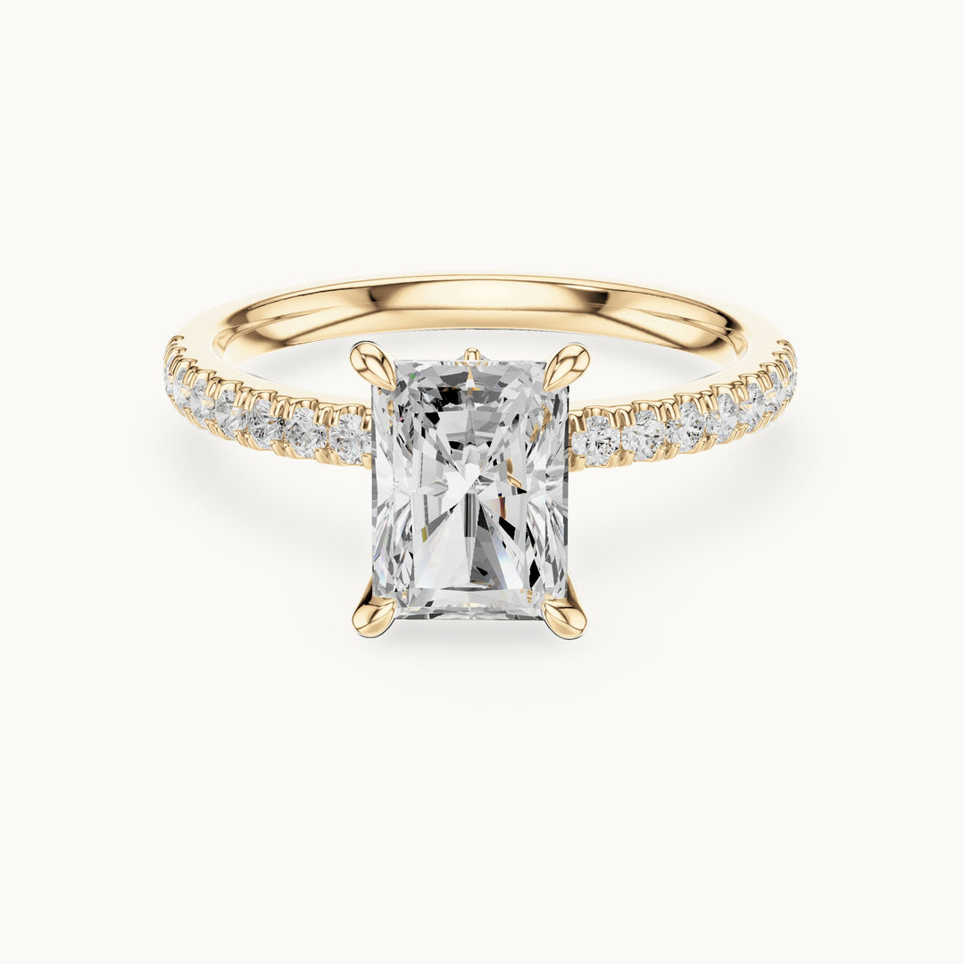 Radiant-cut, round and marquise lab-grown diamond pavé engagement ring with marquise accents in yellow gold, 1.96 CT TW, view 4