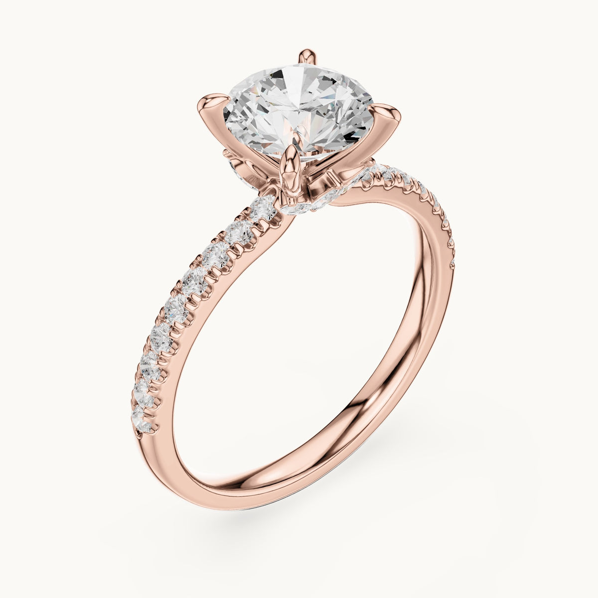 Round and marquise lab-grown diamond pavé engagement ring with marquise accents in rose gold, 1.73 CT TW, view 2