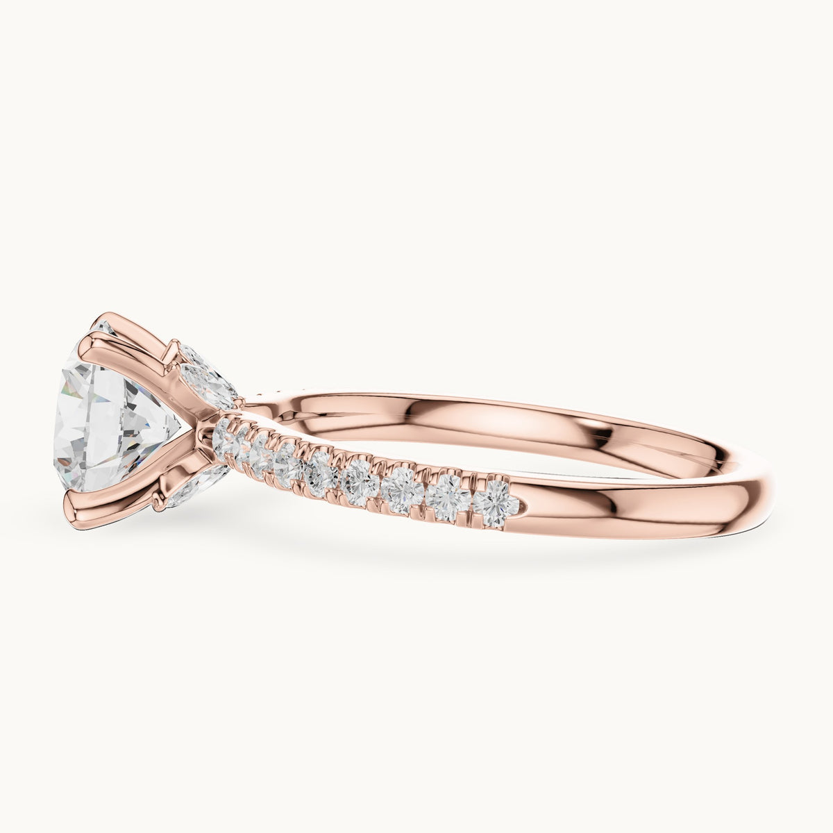 Round and marquise lab-grown diamond pavé engagement ring with marquise accents in rose gold, 1.73 CT TW, view 3