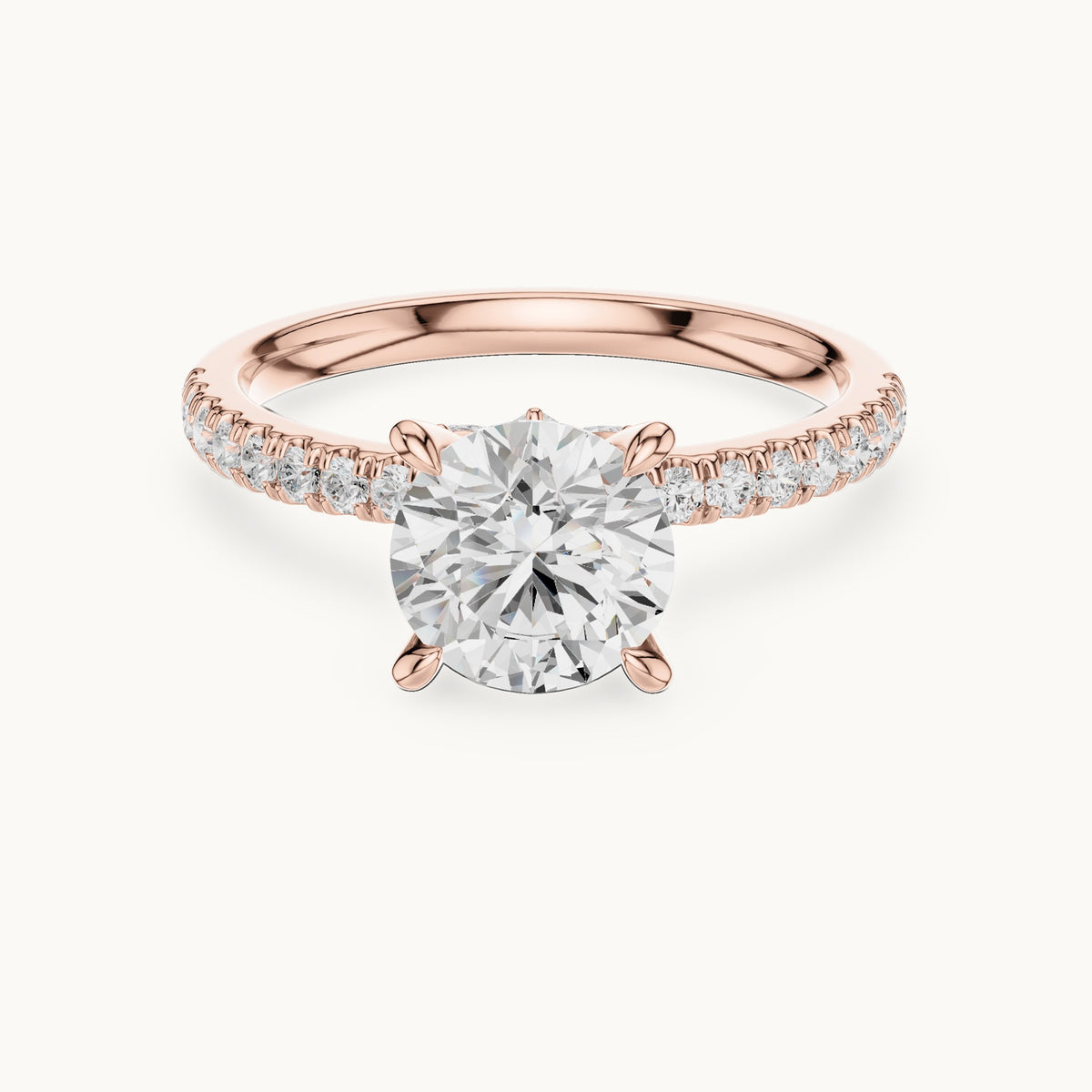 Round and marquise lab-grown diamond pavé engagement ring with marquise accents in rose gold, 1.73 CT TW, view 4
