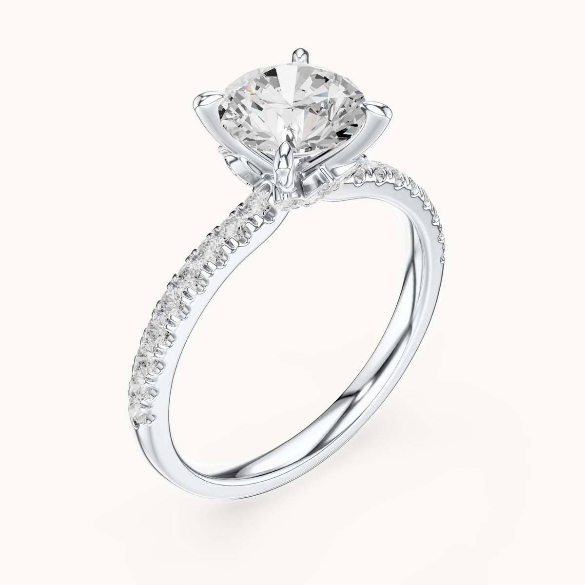 Round and marquise lab-grown diamond pavé engagement ring with marquise accents in white gold, 1.73 CT TW, view 2