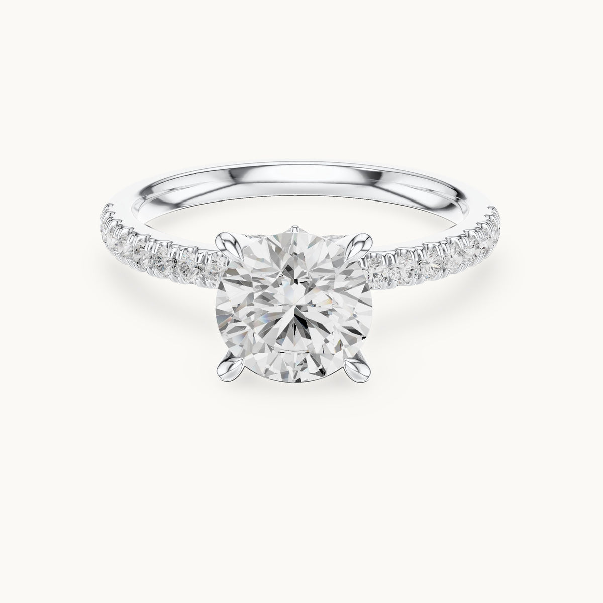Round and marquise lab-grown diamond pavé engagement ring with marquise accents in white gold, 1.73 CT TW, view 4