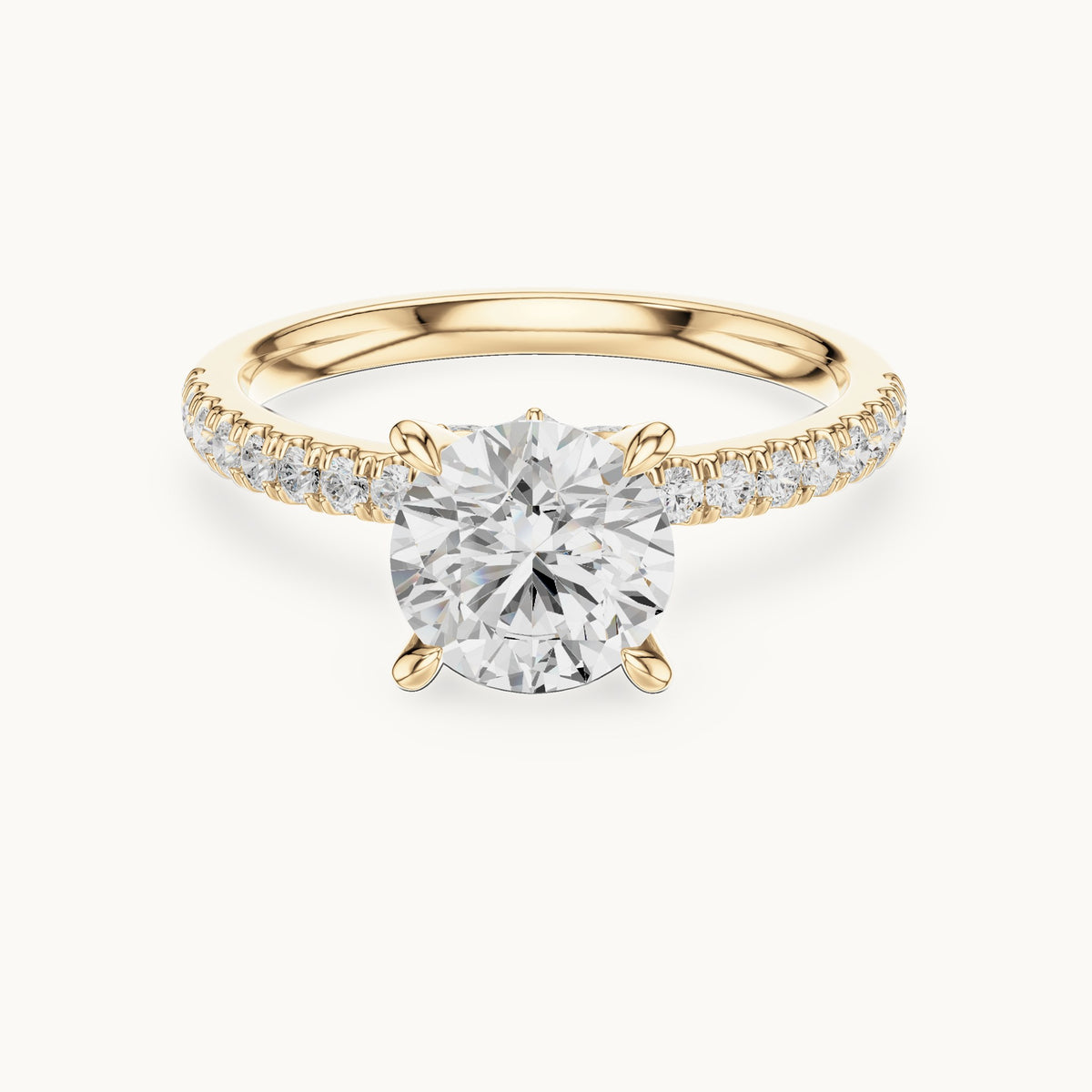 Round and marquise lab-grown diamond pavé engagement ring with marquise accents in yellow gold, 1.73 CT TW, view 4