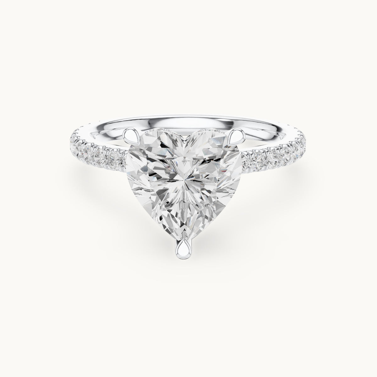 Heart and round lab-grown diamond double hidden halo pavé engagement ring in white gold, 3.254 CT TW, view 4