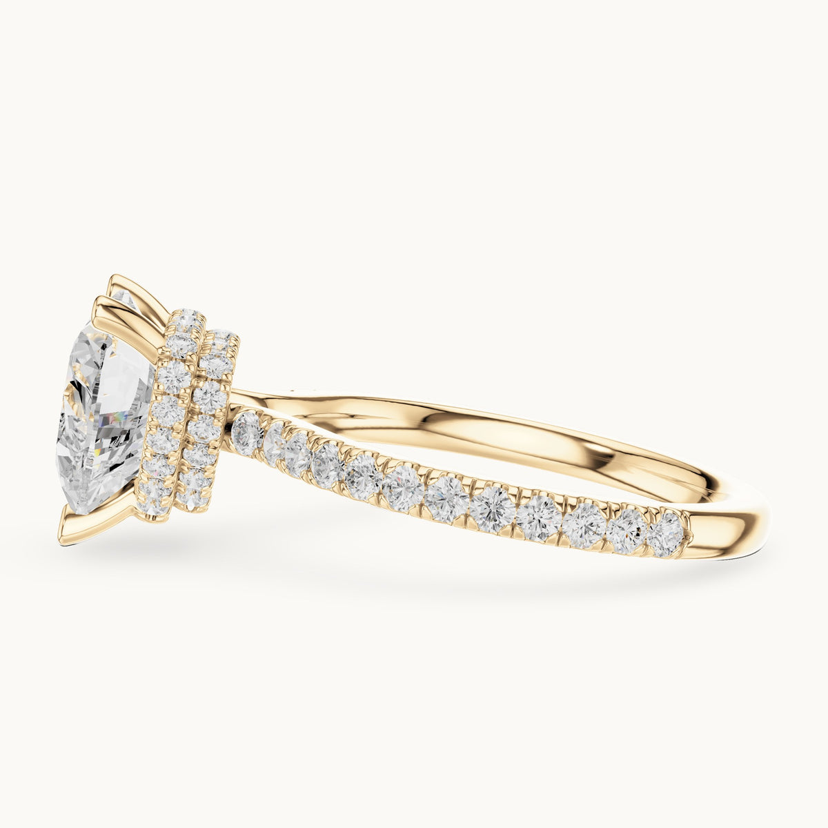 Heart and round lab-grown diamond double hidden halo pavé engagement ring in yellow gold, 3.254 CT TW, view 3