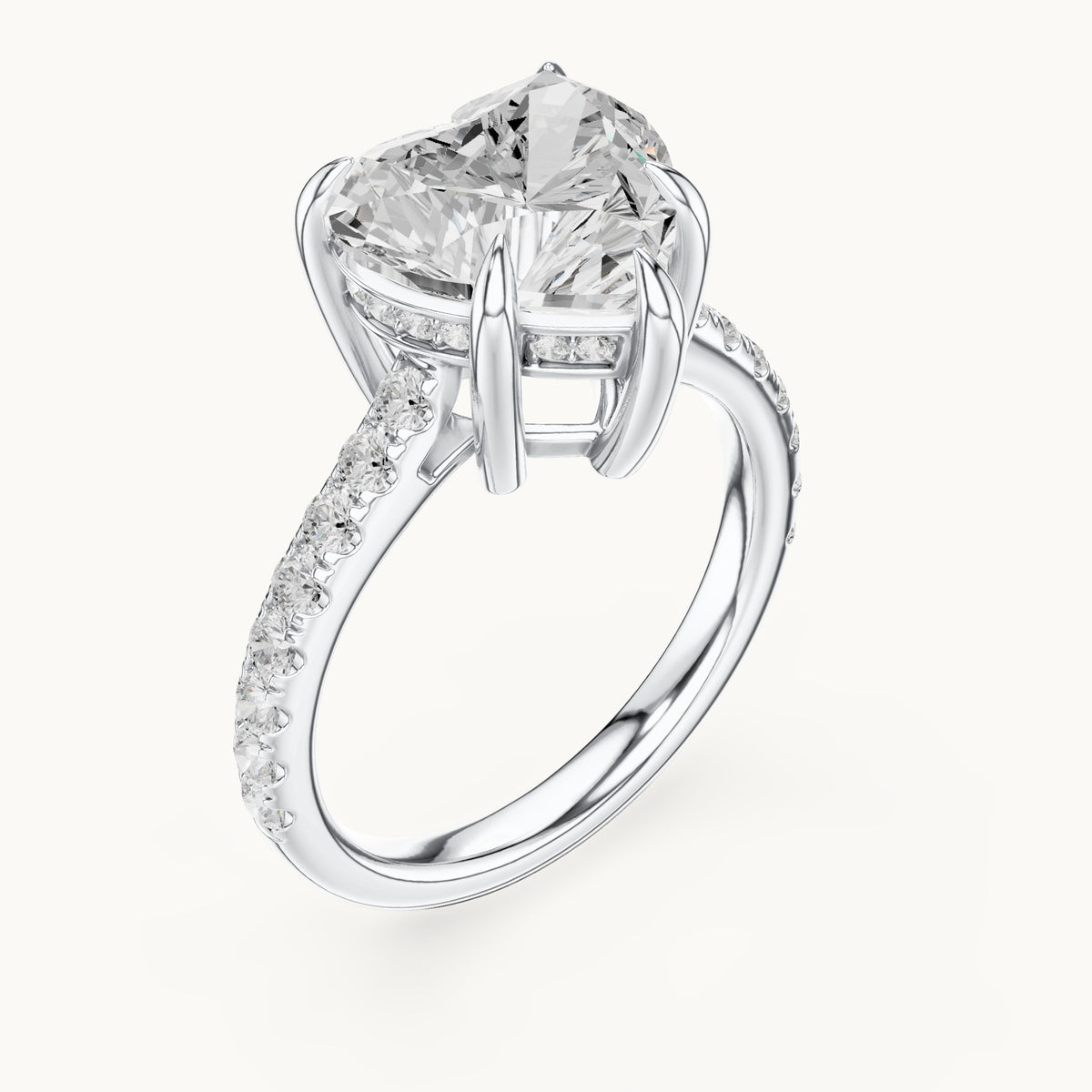 Heart and round lab-grown diamond hidden halo pavé engagement ring in white gold, 4.476 CT TW, view 2