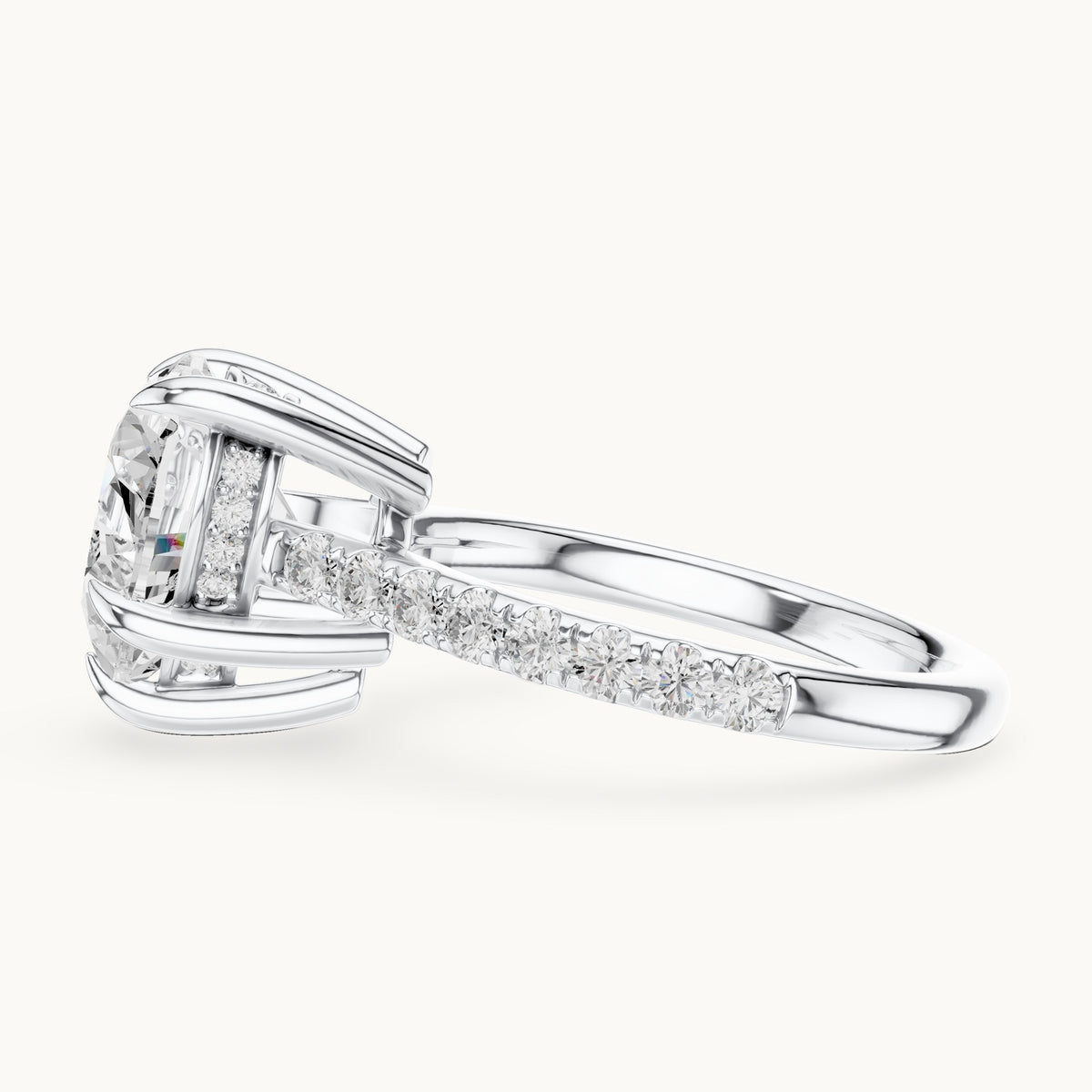 Heart and round lab-grown diamond hidden halo pavé engagement ring in white gold, 4.476 CT TW, view 3