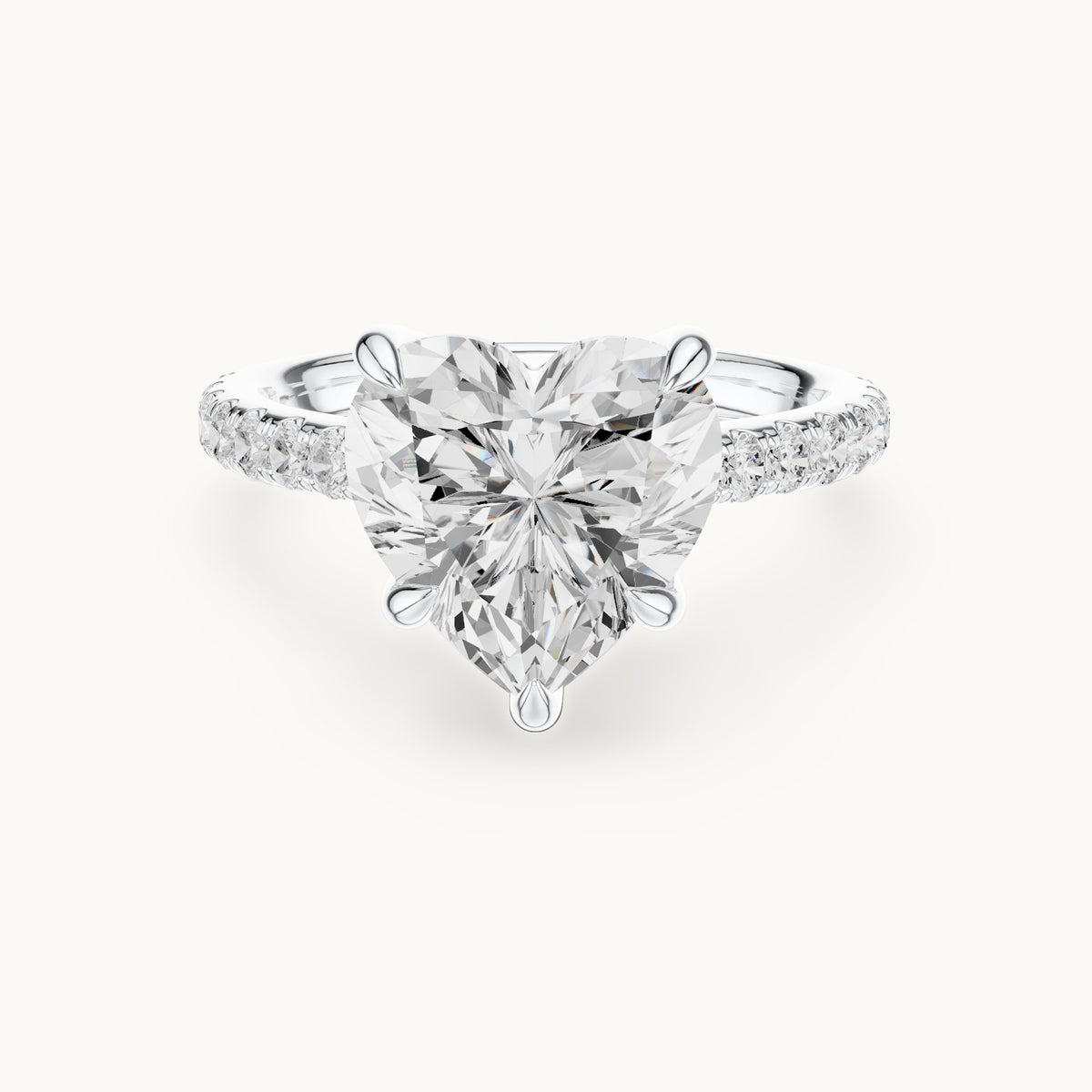 Heart and round lab-grown diamond hidden halo pavé engagement ring in white gold, 4.476 CT TW, view 4