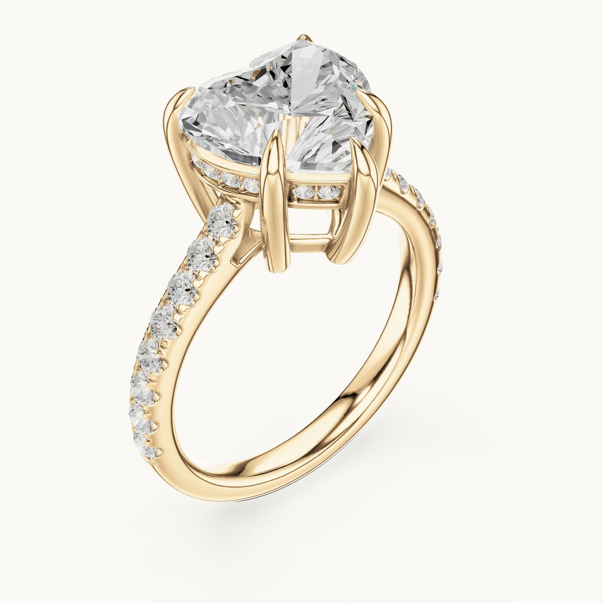 Heart and round lab-grown diamond hidden halo pavé engagement ring in yellow gold, 4.476 CT TW, view 2