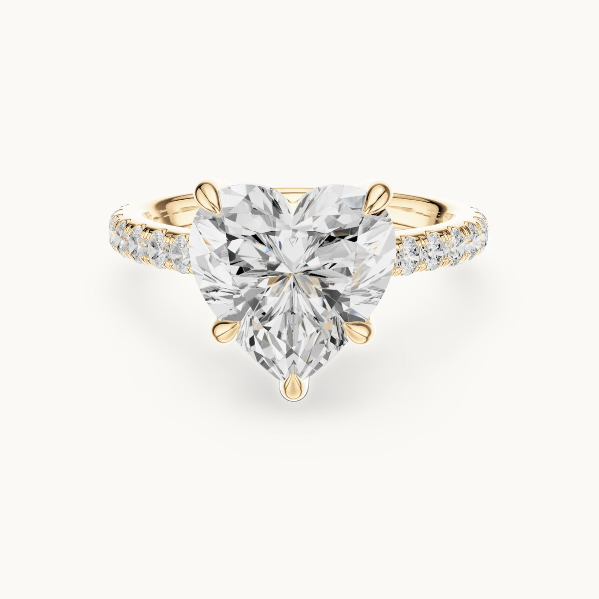 Heart and round lab-grown diamond hidden halo pavé engagement ring in yellow gold, 4.476 CT TW, view 4