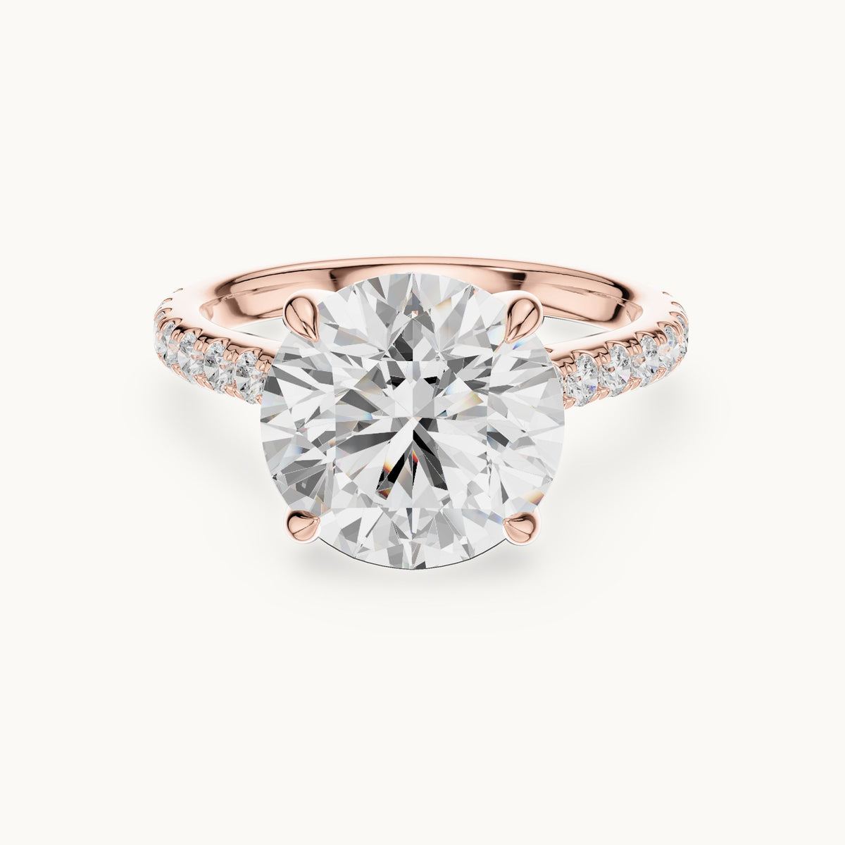 Round lab-grown diamond hidden halo pavé engagement ring in rose gold, 4.576 CT TW, view 4