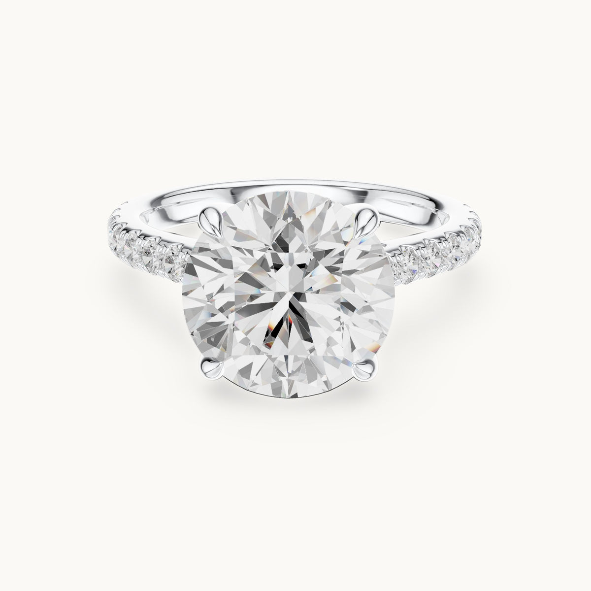 Round lab-grown diamond hidden halo pavé engagement ring in white gold, 4.576 CT TW, view 4