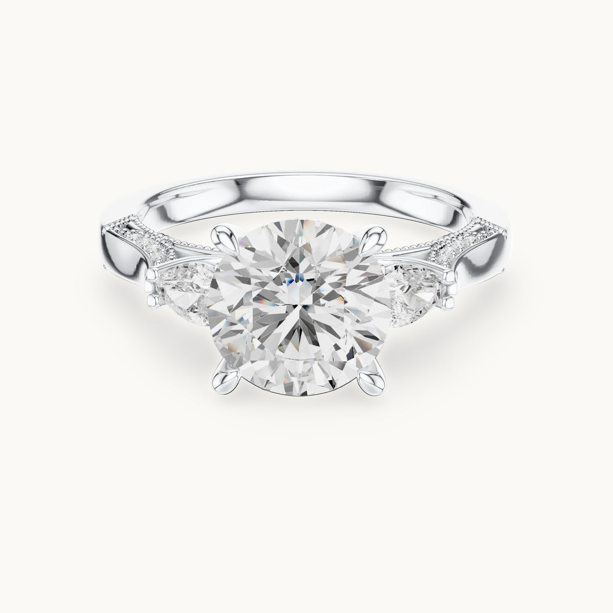Round and pear lab-grown diamond three-stone engagement ring with pear side stones in white gold, 2.375 CT TW, view 4
