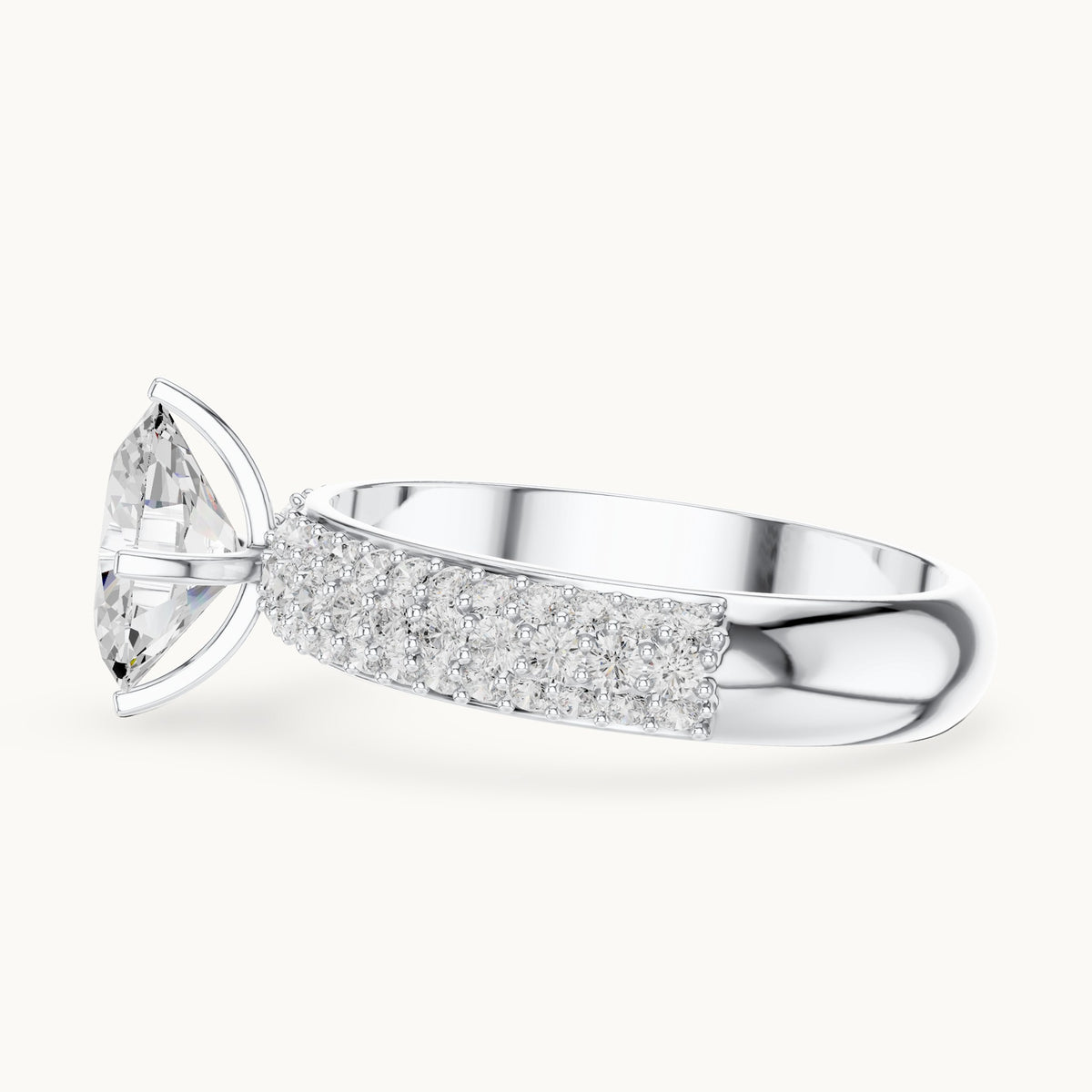 Oval and round lab-grown diamond three-row pavé engagement ring in white gold, 1.488 CT TW, view 3