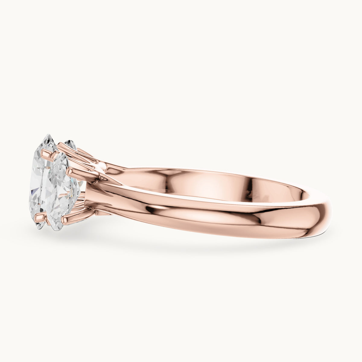 Oval lab-grown diamond three-stone engagement ring in rose gold, 1.78 CT TW, view 3