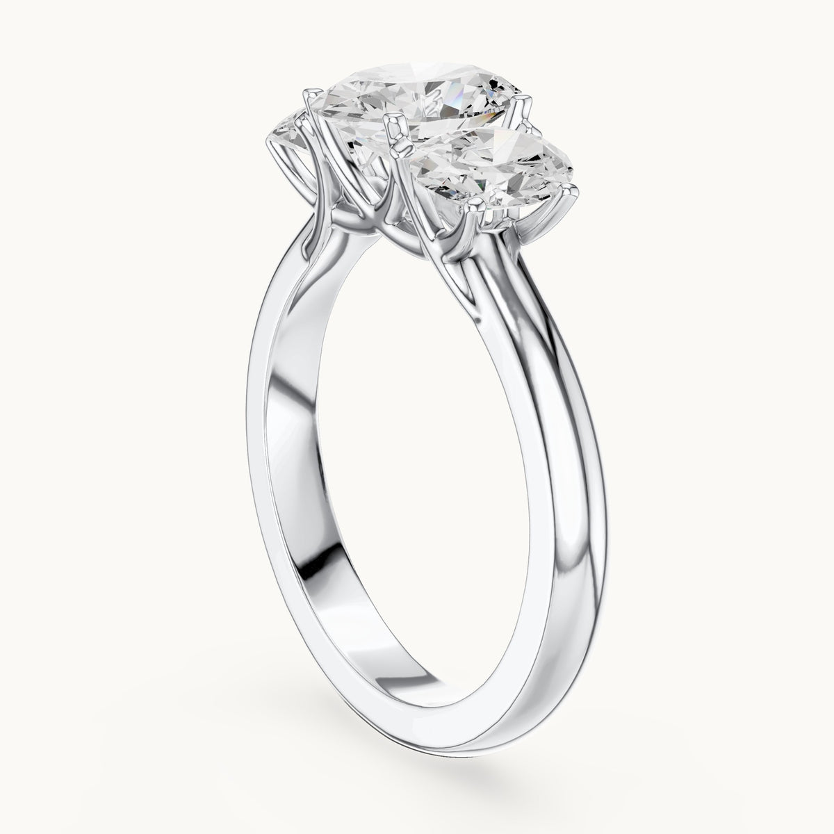 Oval lab-grown diamond three-stone engagement ring in white gold, 1.78 CT TW, view 1