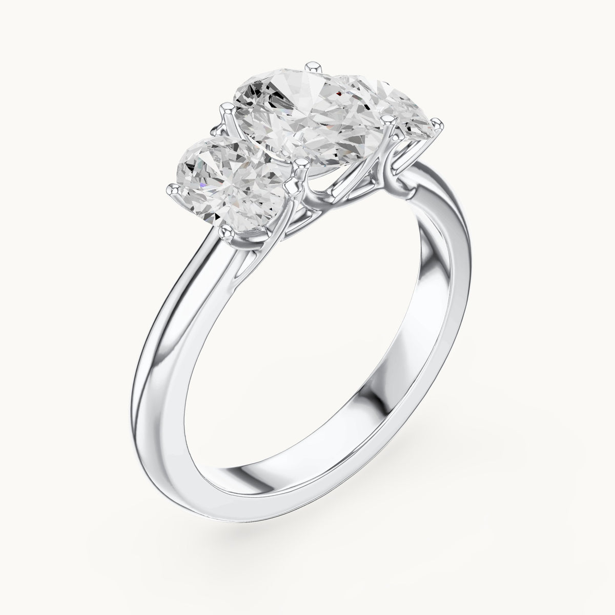 Oval lab-grown diamond three-stone engagement ring in white gold, 1.78 CT TW, view 2