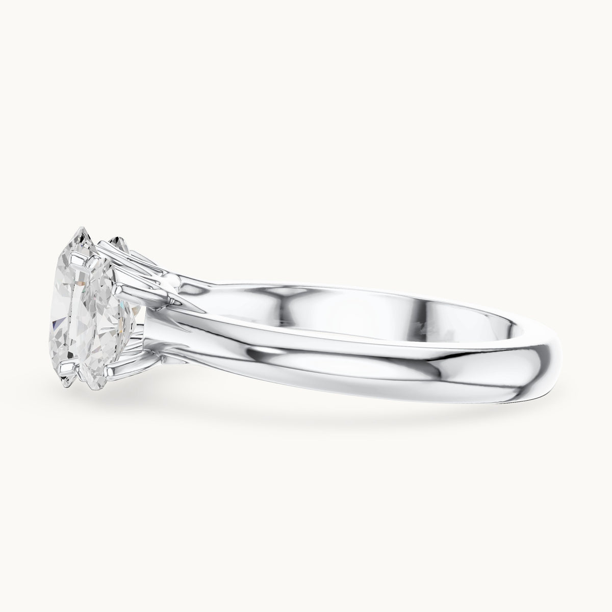 Oval lab-grown diamond three-stone engagement ring in white gold, 1.78 CT TW, view 3
