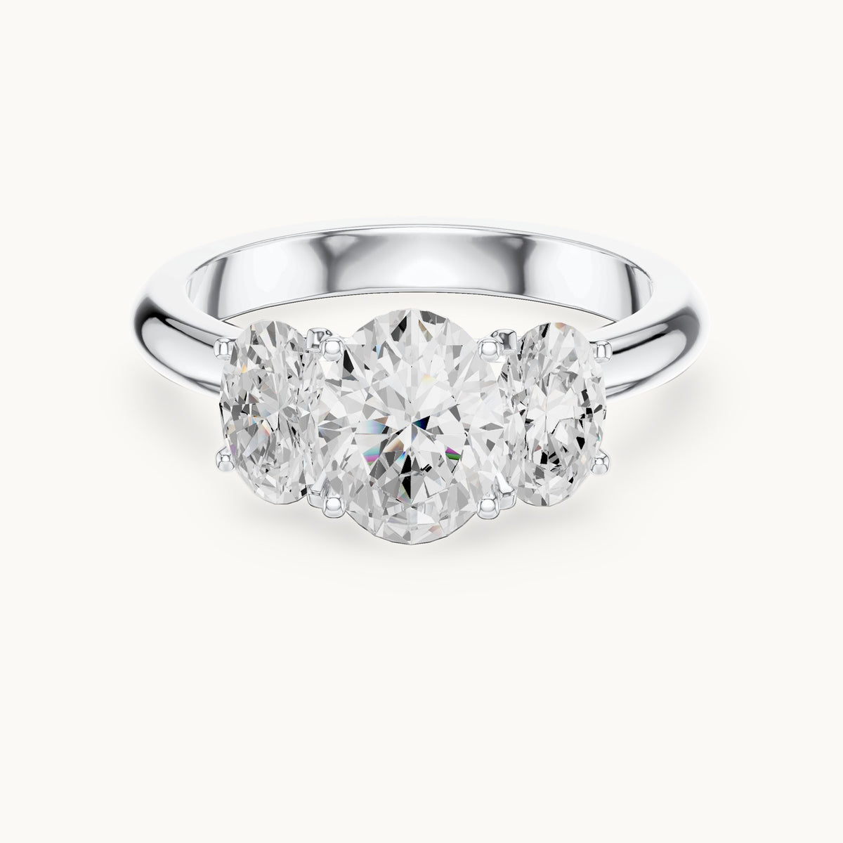 Oval lab-grown diamond three-stone engagement ring in white gold, 1.78 CT TW, view 4