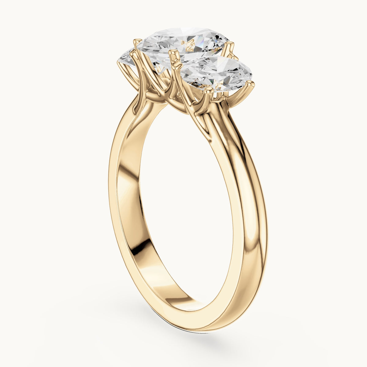 Oval lab-grown diamond three-stone engagement ring in yellow gold, 1.78 CT TW, view 1