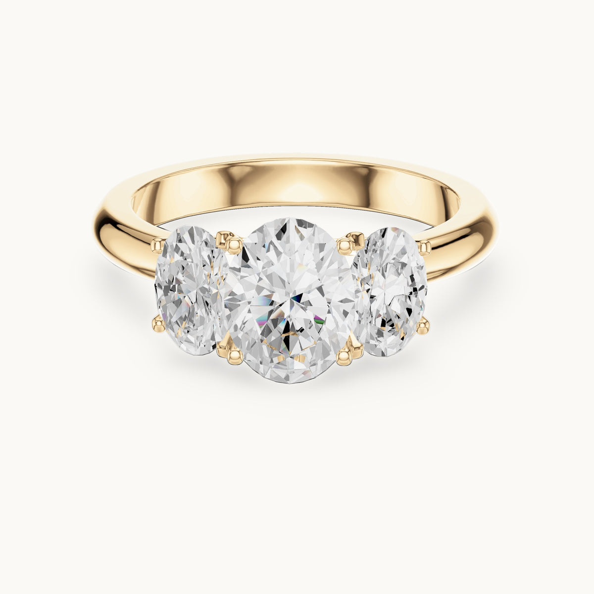 Oval lab-grown diamond three-stone engagement ring in yellow gold, 1.78 CT TW, view 4