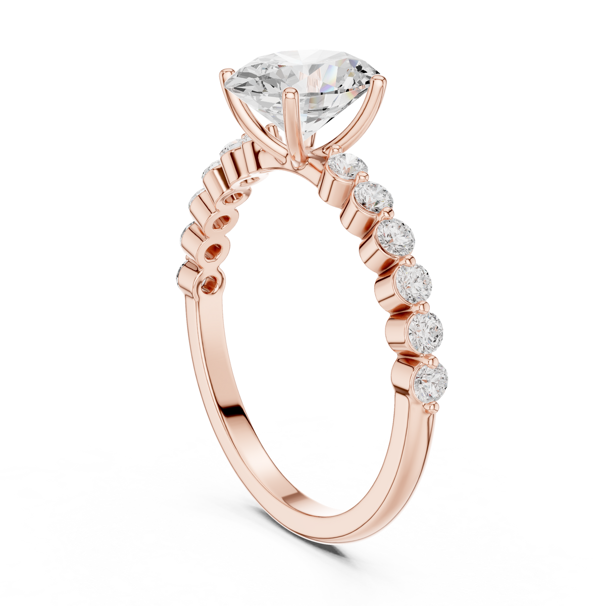 Oval lab-grown diamond ring with side stones in rose gold, 1.36 CT TW, view 1