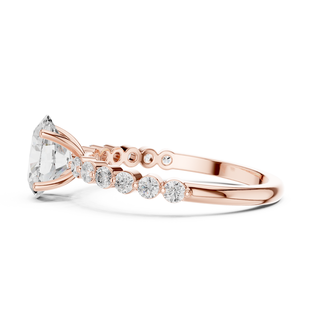 Oval lab-grown diamond ring with side stones in rose gold, 1.36 CT TW, view 3