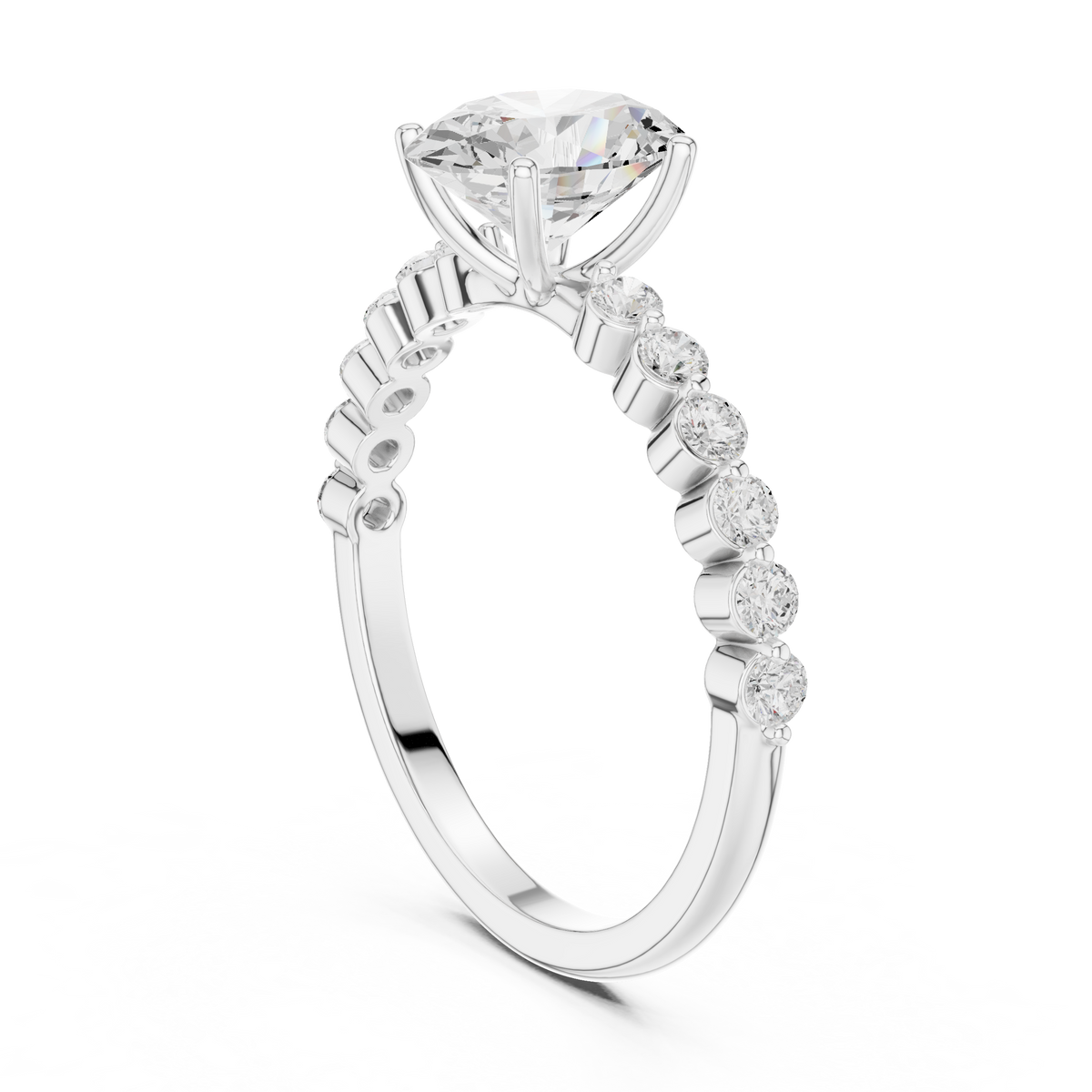 Oval lab-grown diamond ring with side stones in white gold, 1.36 CT TW, view 1