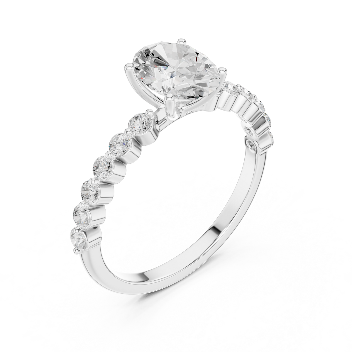 Oval lab-grown diamond ring with side stones in white gold, 1.36 CT TW, view 2