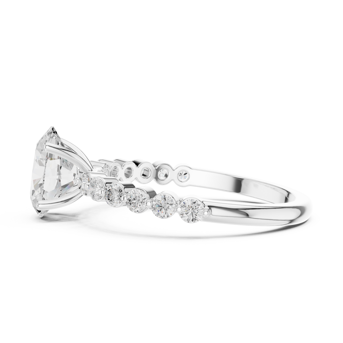 Oval lab-grown diamond ring with side stones in white gold, 1.36 CT TW, view 3