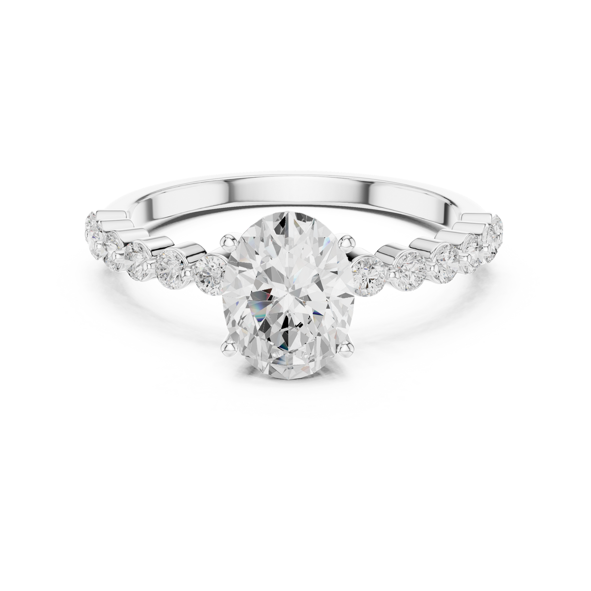 Oval lab-grown diamond ring with side stones in white gold, 1.36 CT TW, view 4