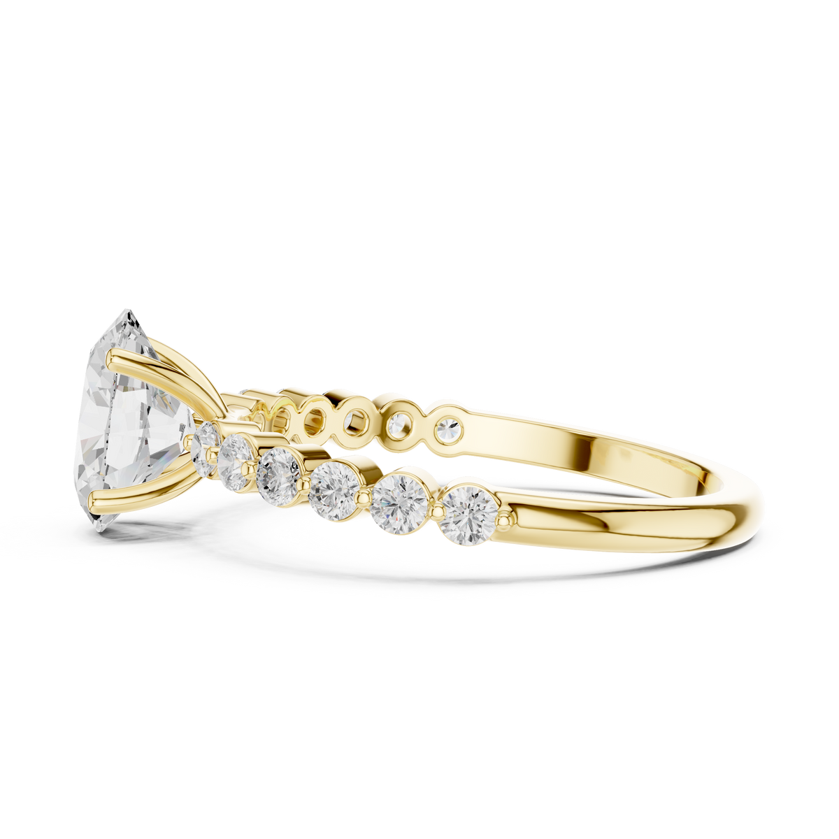 Oval lab-grown diamond ring with side stones in yellow gold, 1.36 CT TW, view 3