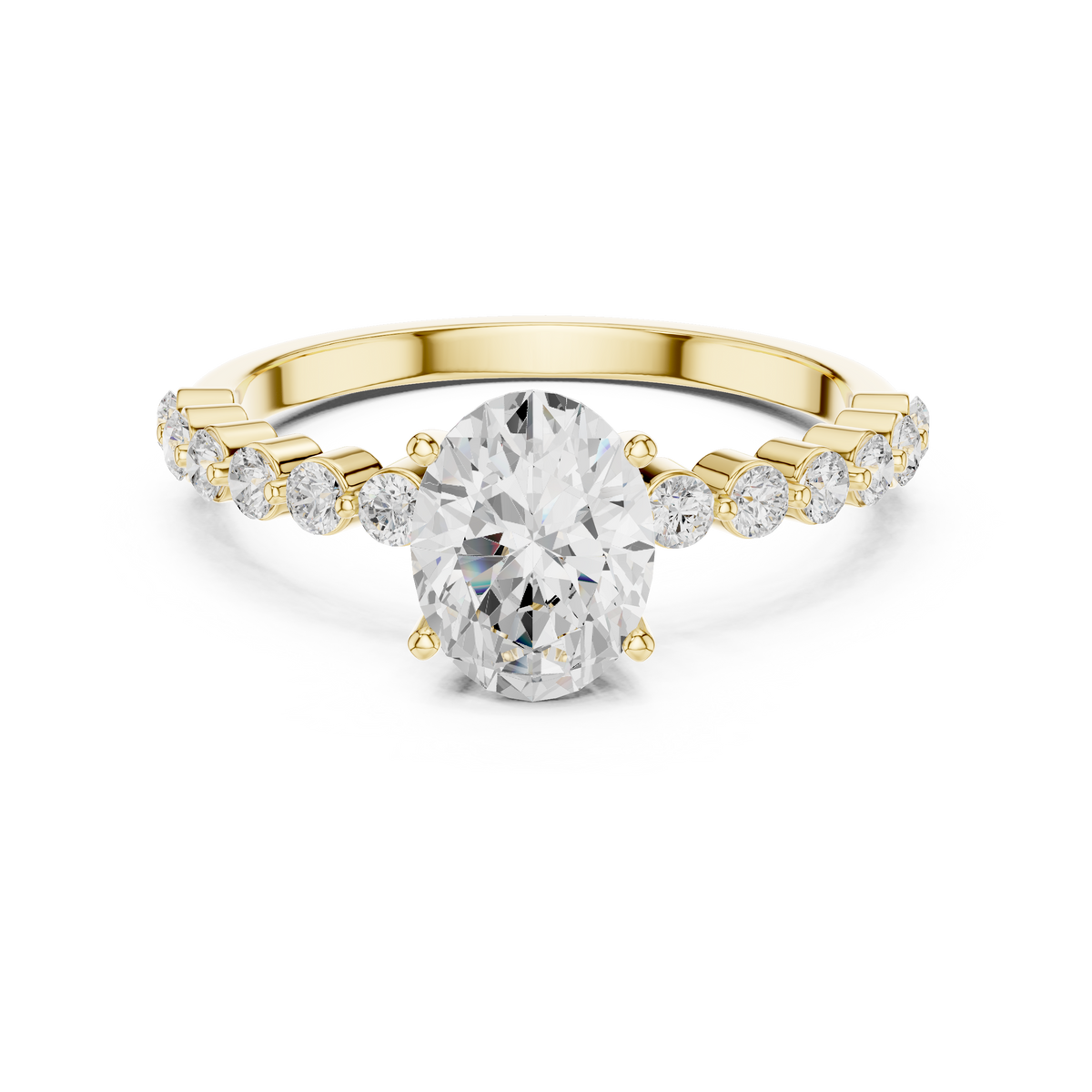 Oval lab-grown diamond ring with side stones in yellow gold, 1.36 CT TW, view 4