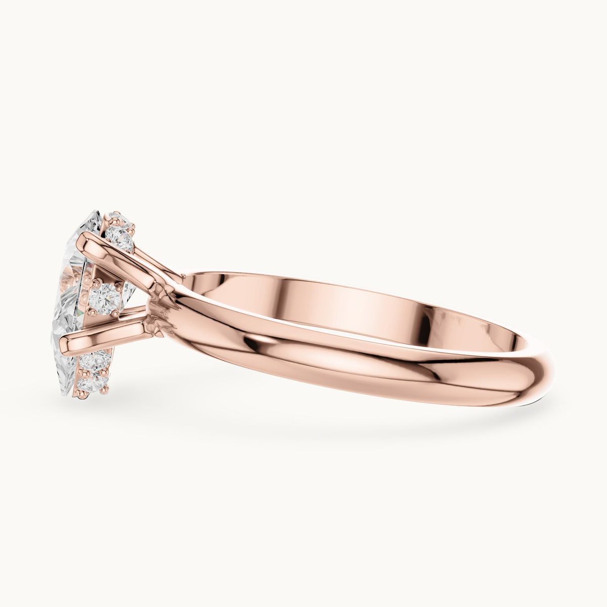 Pear and round lab-grown diamond hidden halo solitaire engagement ring in rose gold, 1.108 CT TW, view 3