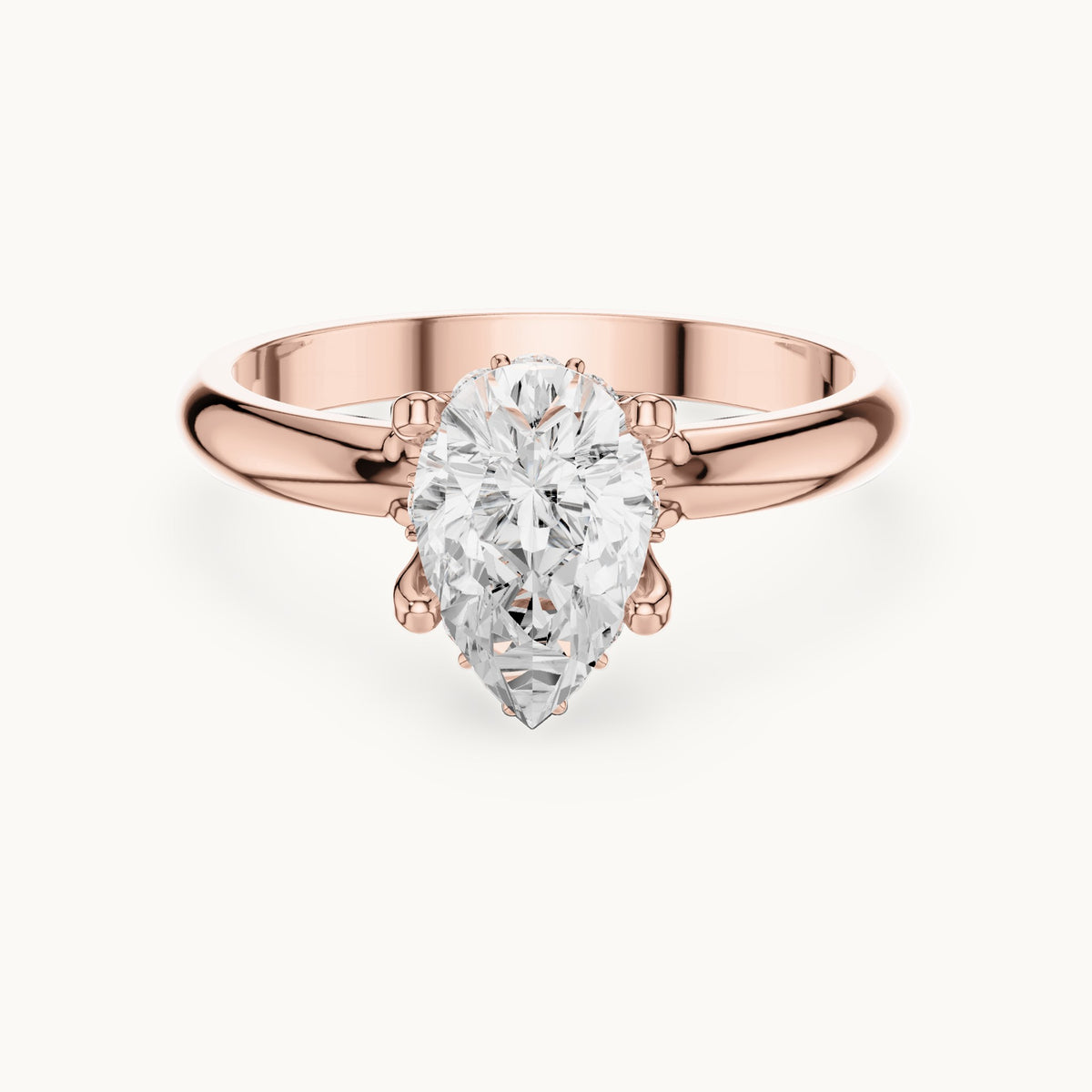 Pear and round lab-grown diamond hidden halo solitaire engagement ring in rose gold, 1.108 CT TW, view 4