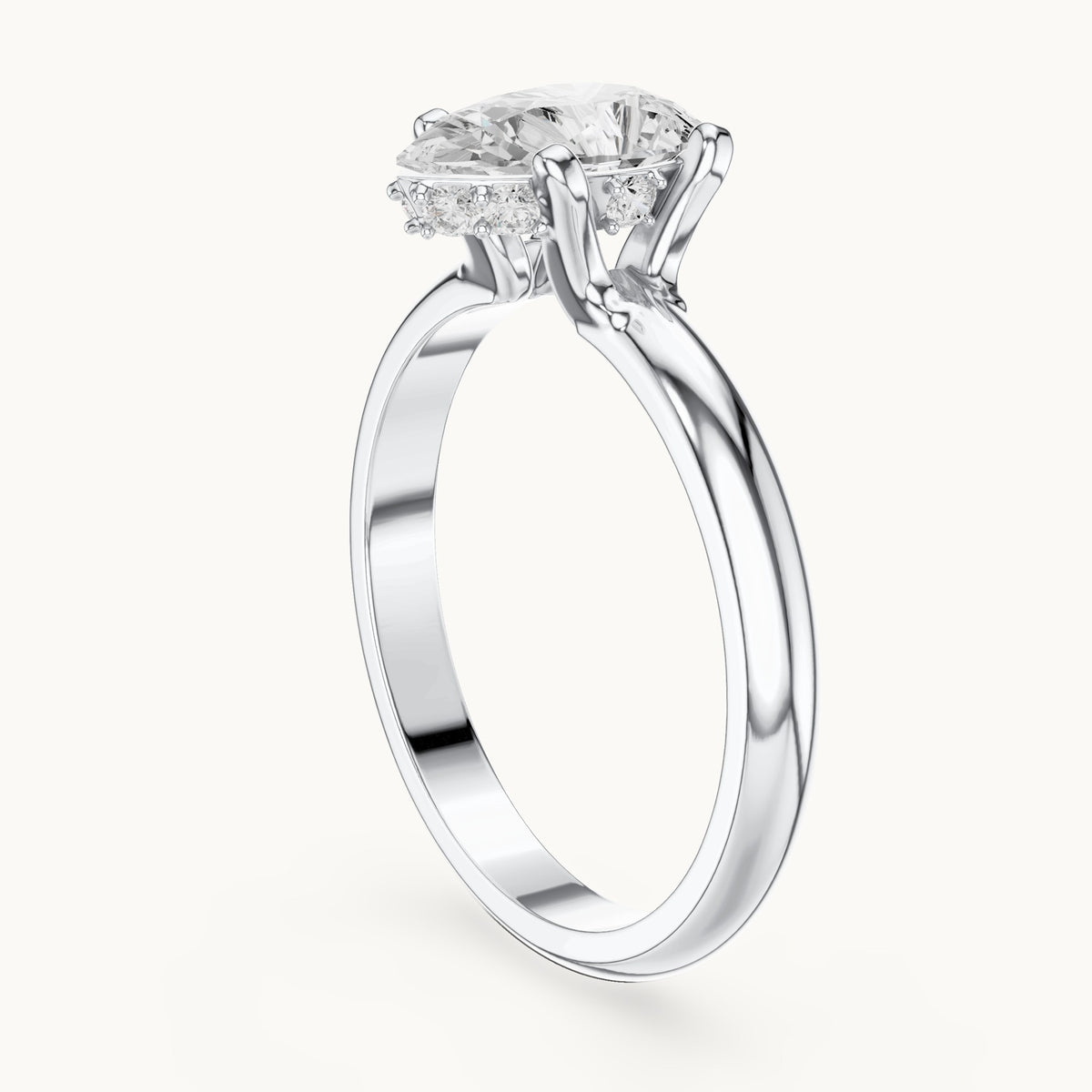 Pear and round lab-grown diamond hidden halo solitaire engagement ring in white gold, 1.108 CT TW, view 1