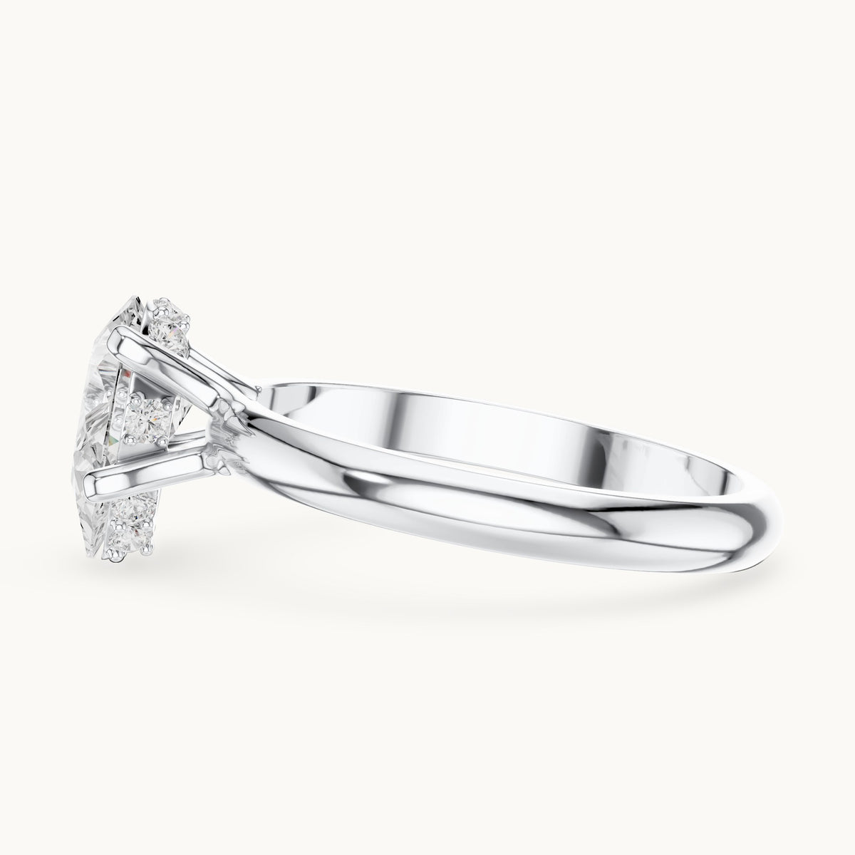 Pear and round lab-grown diamond hidden halo solitaire engagement ring in white gold, 1.108 CT TW, view 3