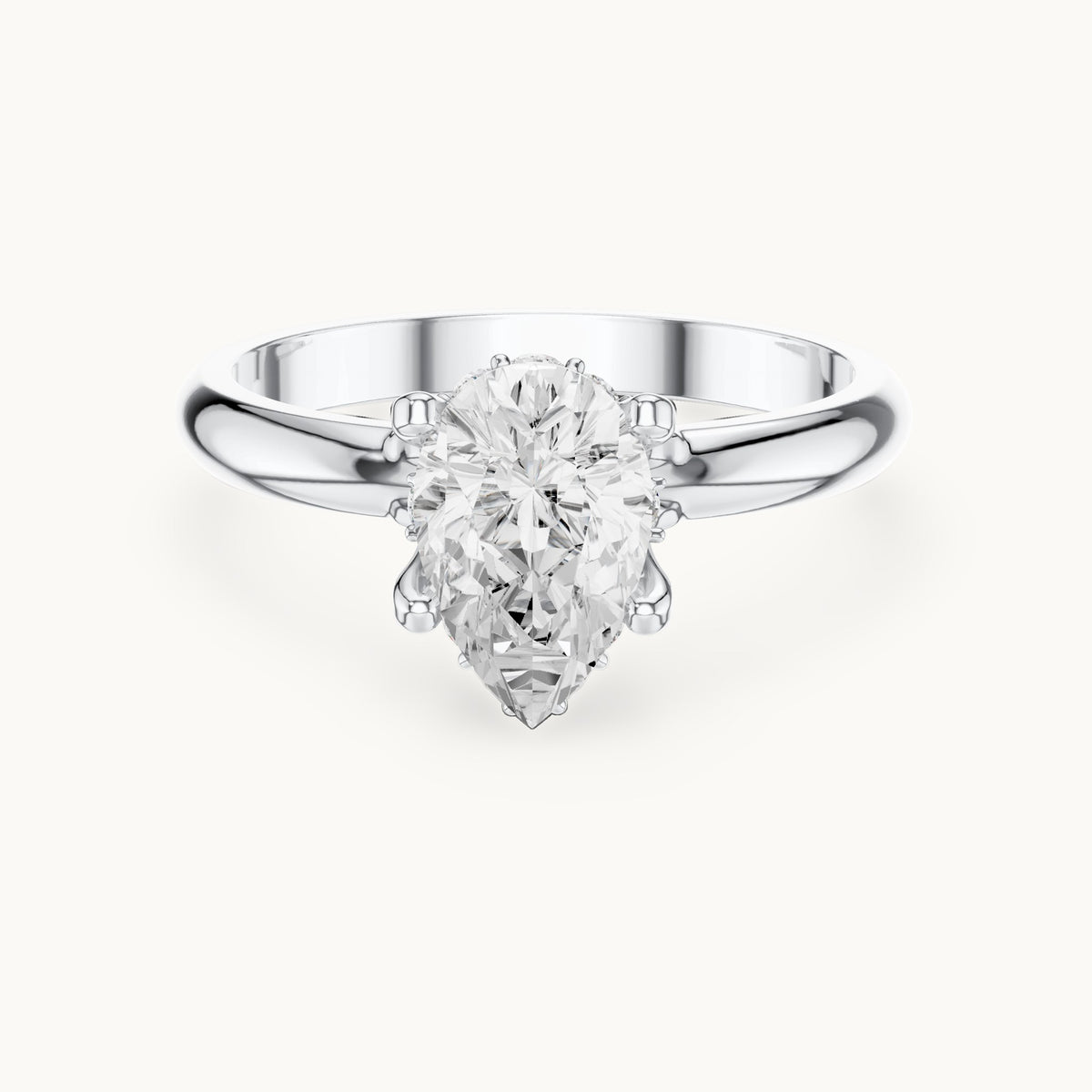 Pear and round lab-grown diamond hidden halo solitaire engagement ring in white gold, 1.108 CT TW, view 4