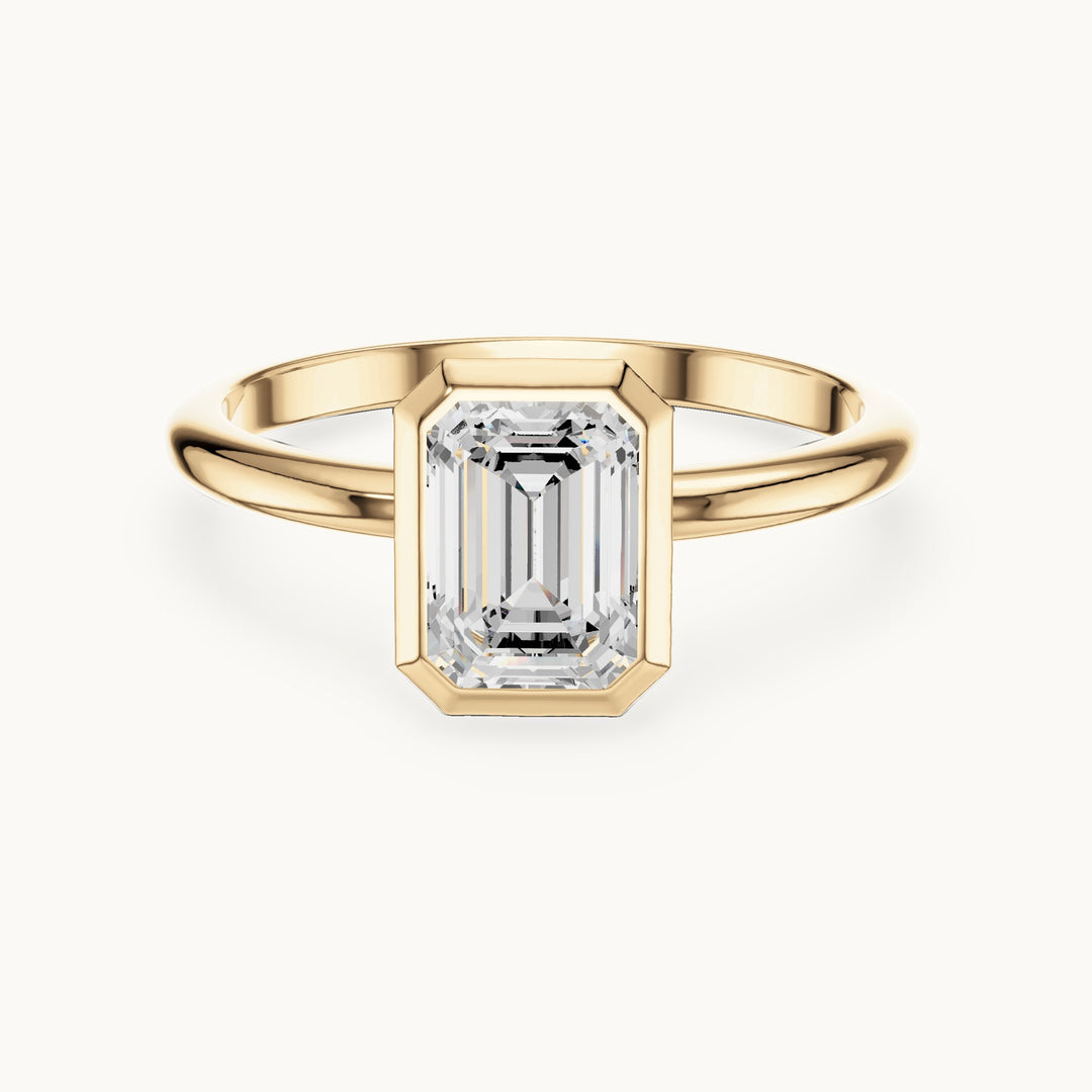 Emerald-cut lab-grown diamond bezel solitaire engagement ring in yellow gold, 1.00 CT TW, view 4