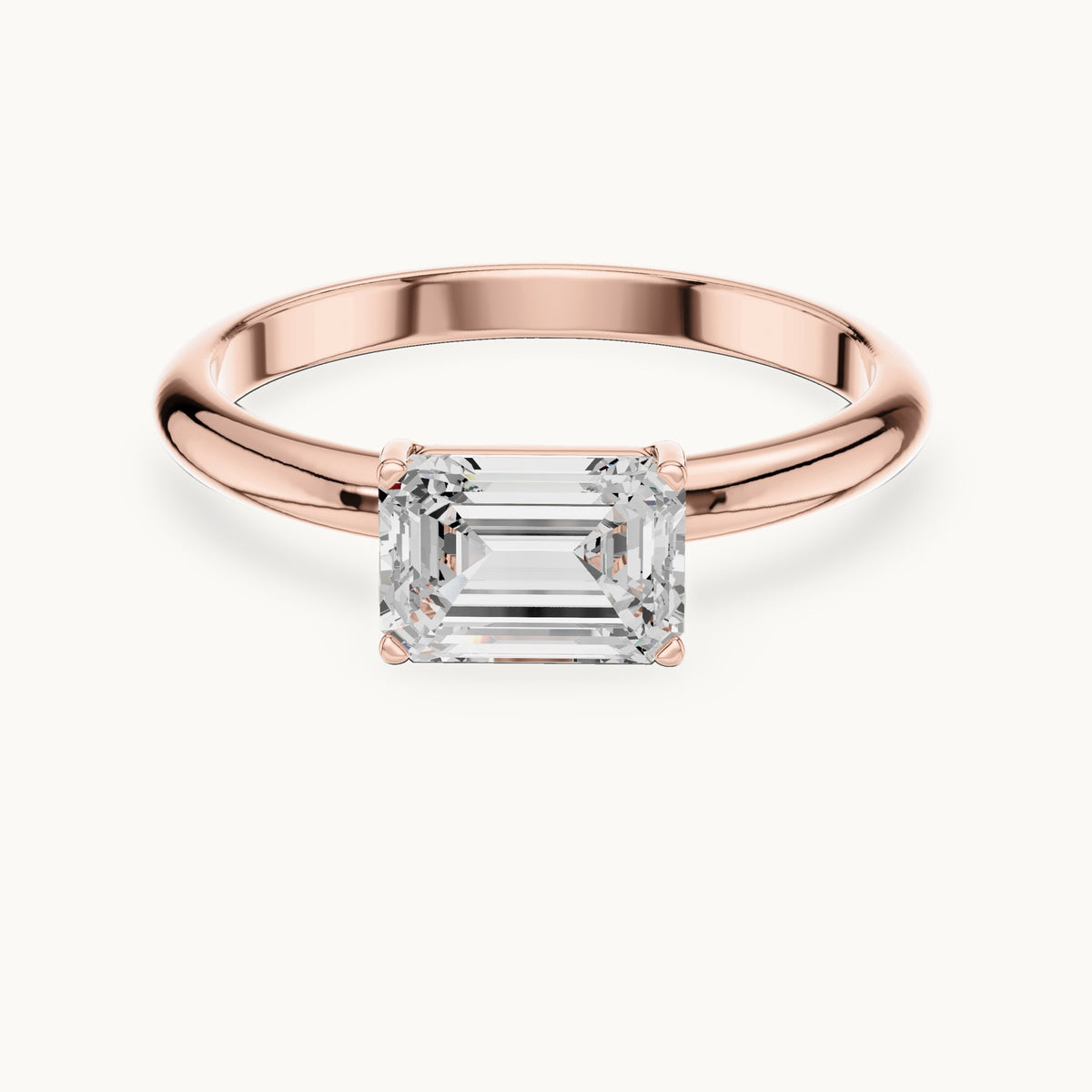 Emerald-cut lab-grown diamond east-west solitaire engagement ring in rose gold, 1.00 CT TW, view 4