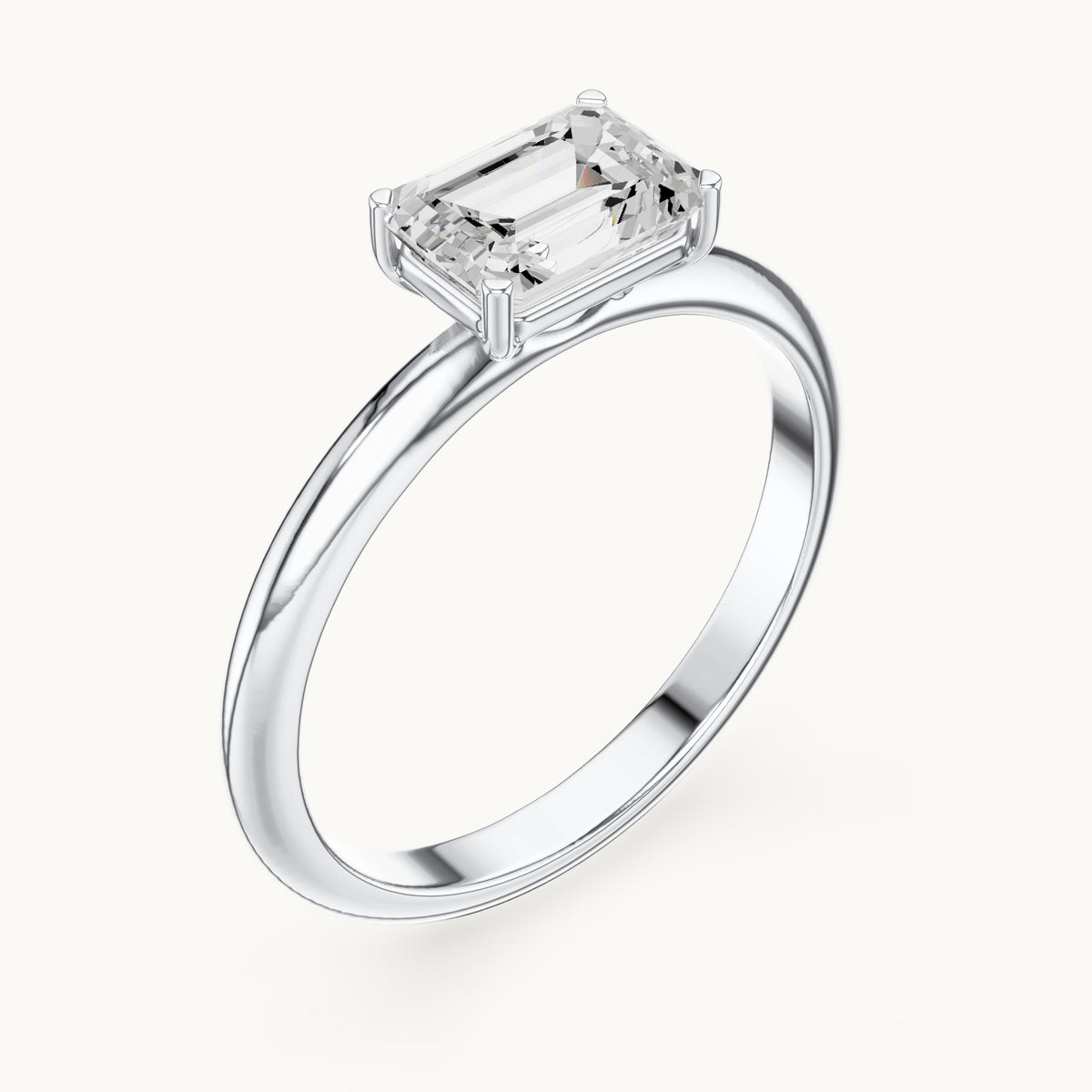Emerald-cut lab-grown diamond east-west solitaire engagement ring in white gold, 1.00 CT TW, view 2