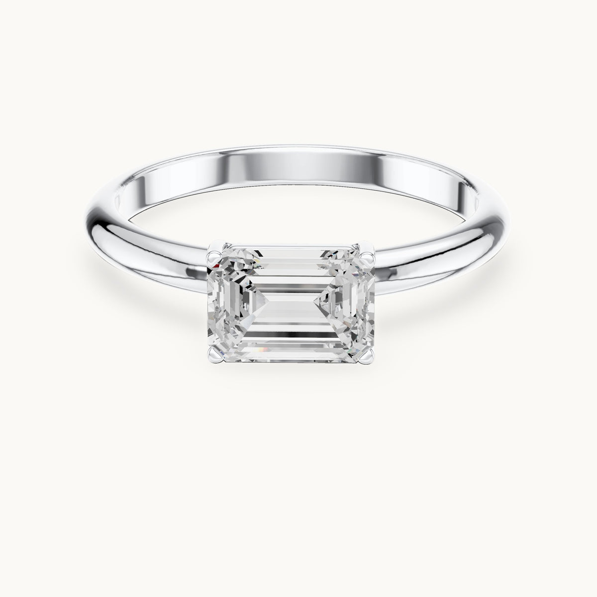 Emerald-cut lab-grown diamond east-west solitaire engagement ring in white gold, 1.00 CT TW, view 4