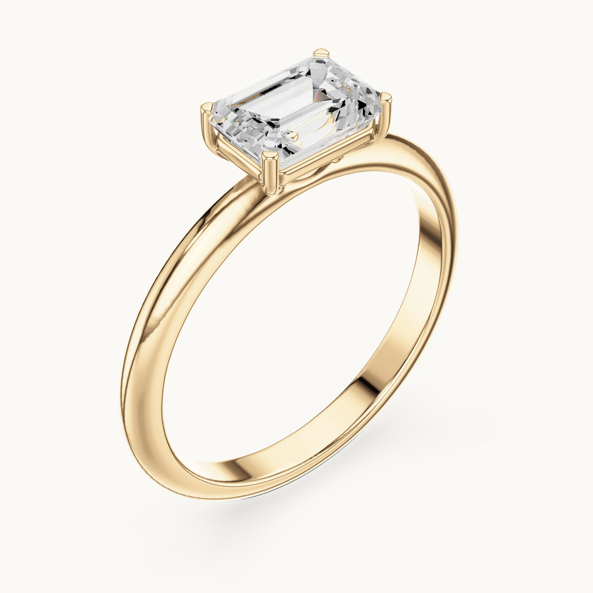 Emerald-cut lab-grown diamond east-west solitaire engagement ring in yellow gold, 1.00 CT TW, view 2