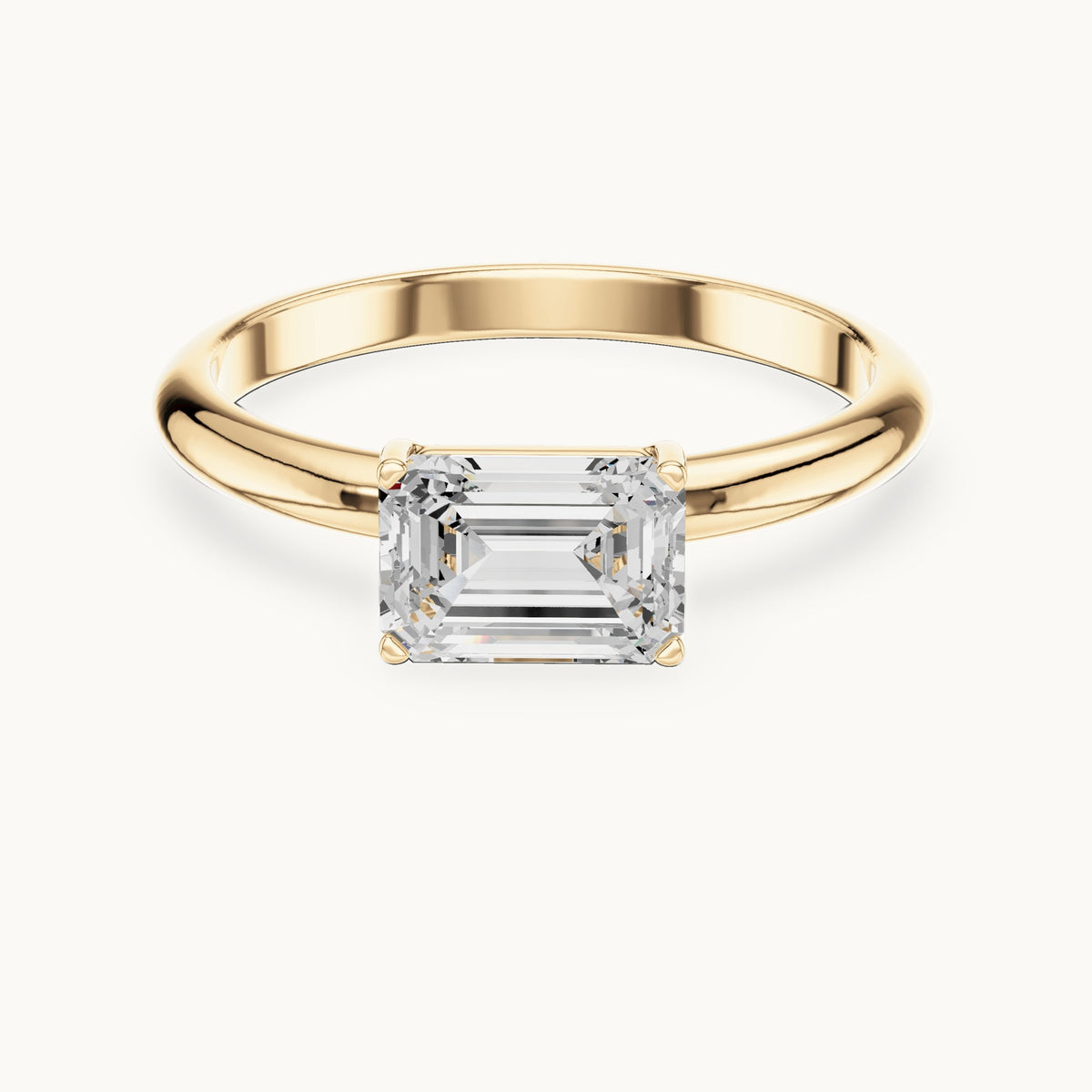 Emerald-cut lab-grown diamond east-west solitaire engagement ring in yellow gold, 1.00 CT TW, view 4