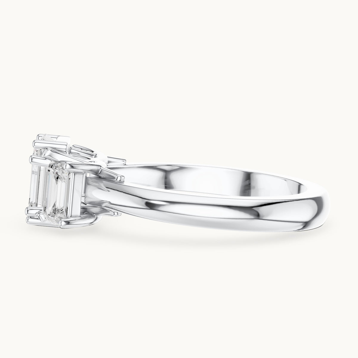Emerald-cut lab-grown diamond three-stone engagement ring with emerald-cut side stones in white gold, 1.43 CT TW, view 3